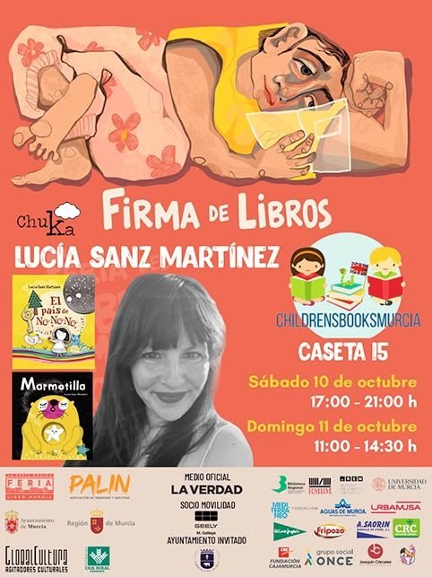 Cartel de firma de libros en la Feria del Libro de Murcia, caseta 15, sábado 10 y domingo 11 de octubre
